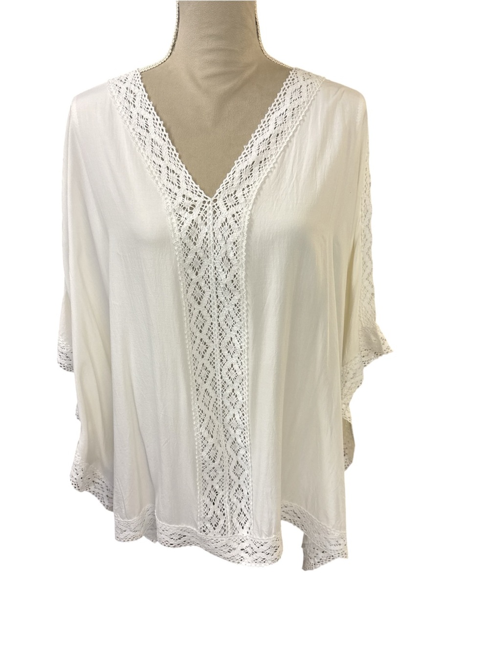 Boho Lace Trim V-Neck Tunic - Cream